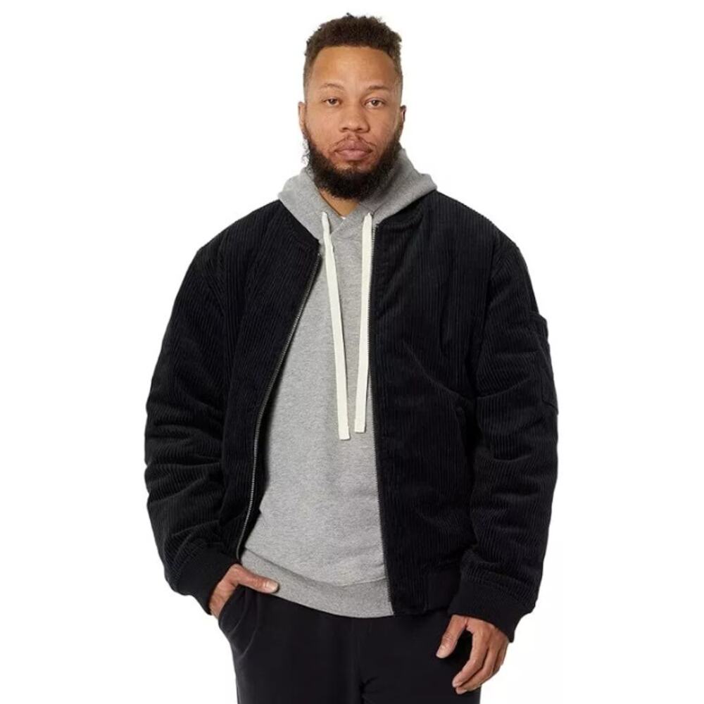 LABEL Unisex Go-To Corduroy Bomber Jacket Small Black Full Zip Long Sleeve NWT
